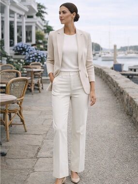 Banana Republic Martin Straight Leg Pants Ivory Stretch Trouser Size 12 Long